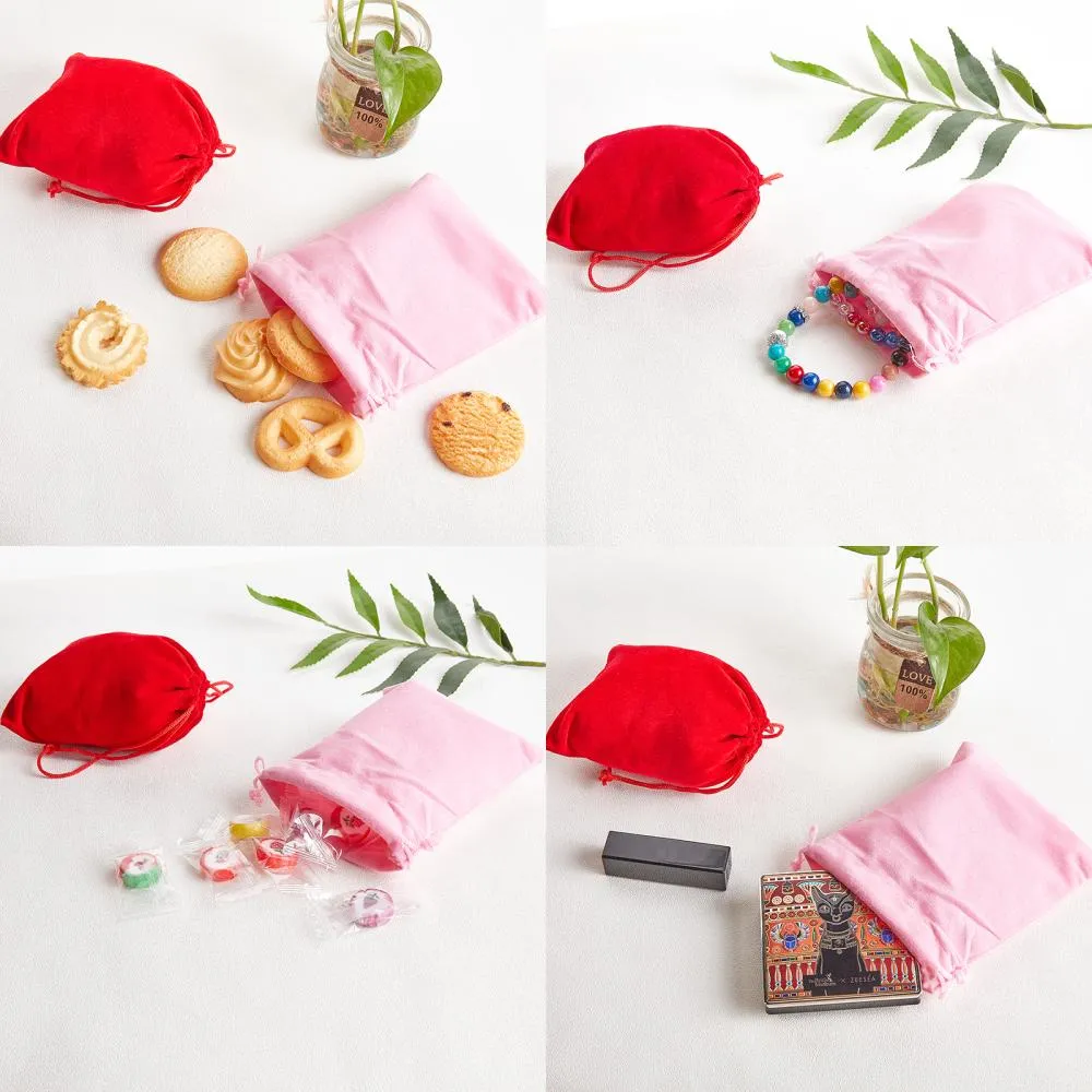 1 Set 18 Pcs Velvet Bags, Drawstring Jewelry Pouches Rectangle Gift Bags for Wedding, Candy Bags, Party Favors, 12x10cm