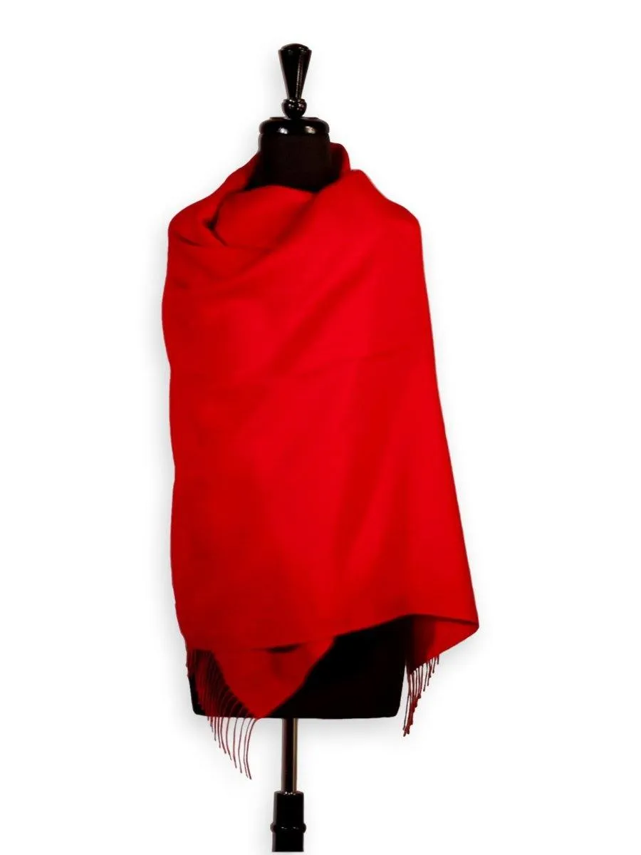 100% Baby Alpaca Shawl in Solid Color - Bright Red