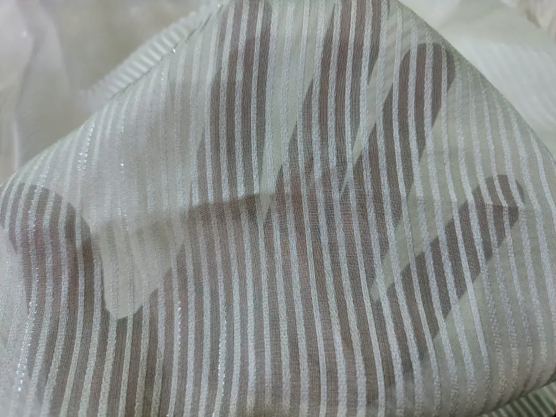 100% SILK CHIFFON white ivory fabric stripe{silver/gold lurex} 44" wide available in two designs