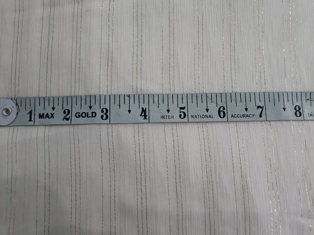 100% SILK CHIFFON white ivory fabric stripe{silver/gold lurex} 44" wide available in two designs