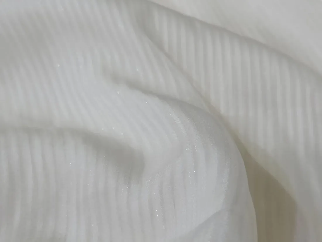 100% SILK CHIFFON white ivory fabric stripe{silver/gold lurex} 44" wide available in two designs