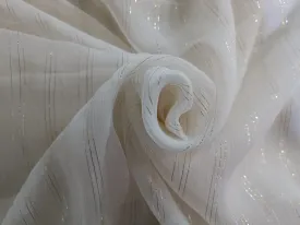 100% SILK CHIFFON white ivory fabric stripe{silver/gold lurex} 44" wide available in two designs