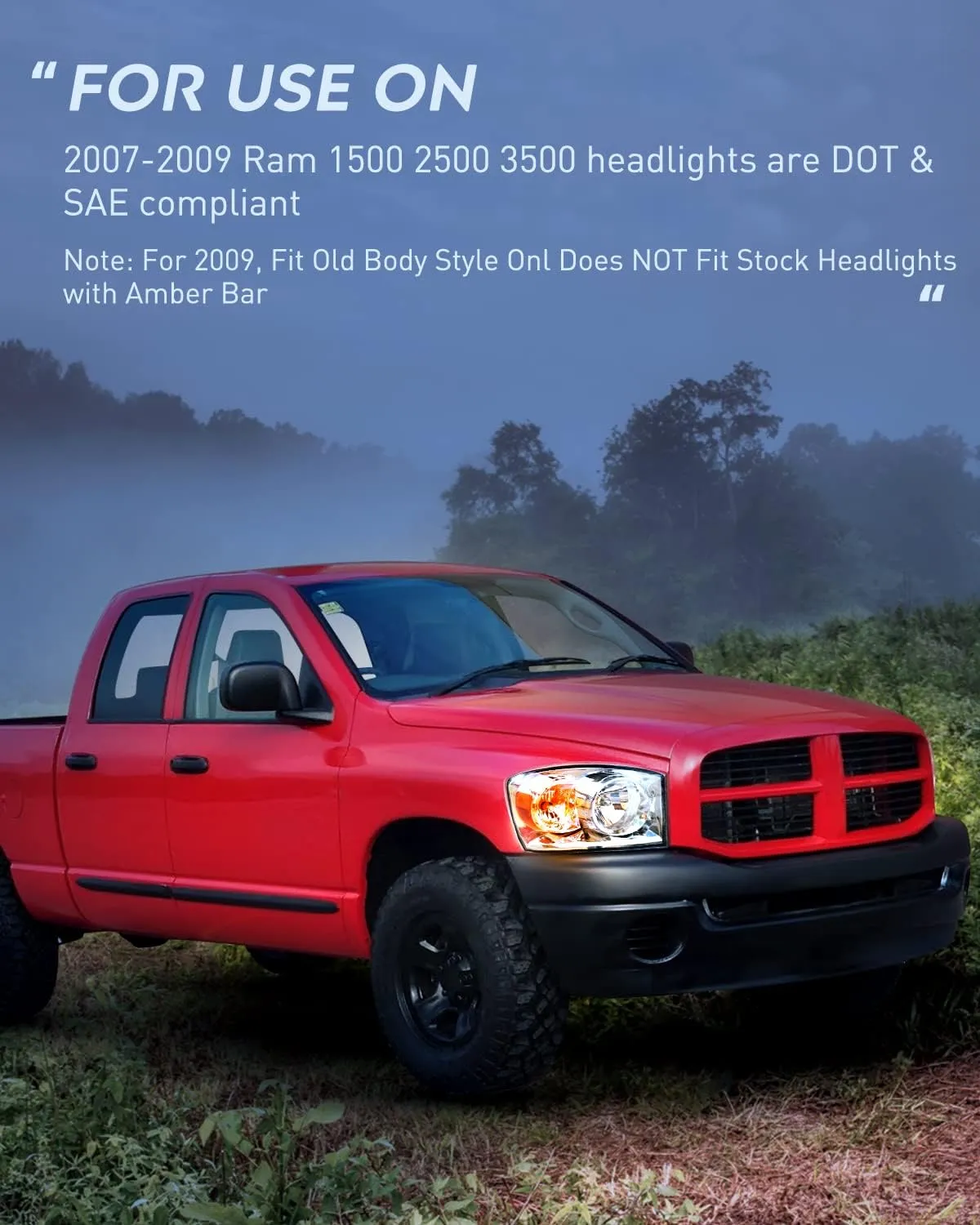 2007-2009 Dodge Ram 1500 2500 3500 Headlight Assembly Chrome Housing Amber Reflector Clear Lens