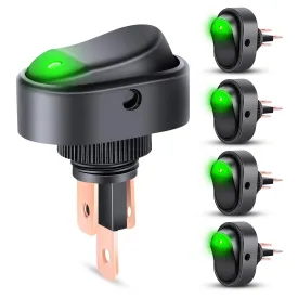 5Pcs 12V 30A Round Toggle LED Switch with Green LED Indicator