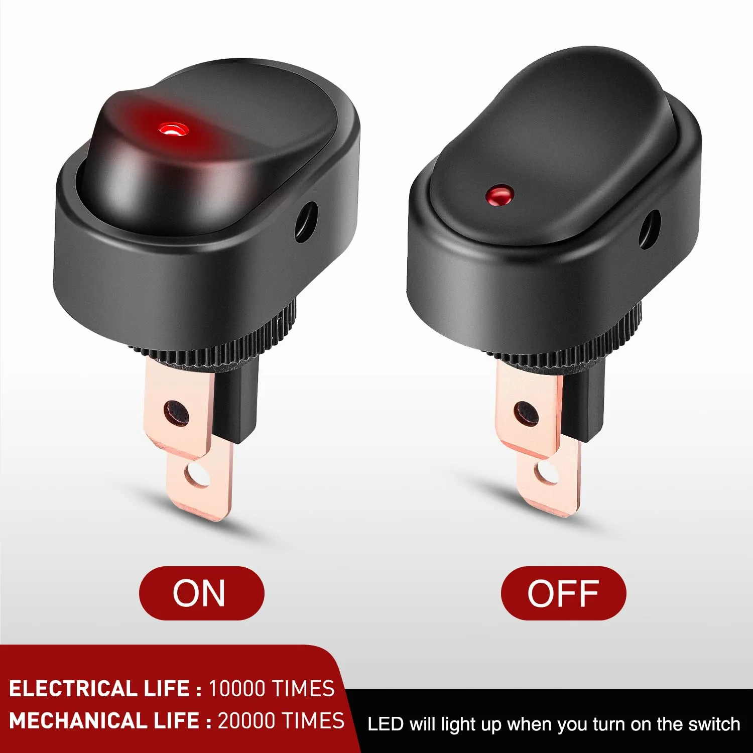 5Pcs 12V 30A Round Toggle LED Switch with Red LED Indicator