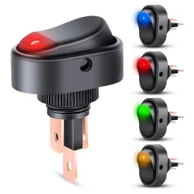 5Pcs 12V 30A Round Toggle LED Switch with Red Yellow Blue Green LED Indicator