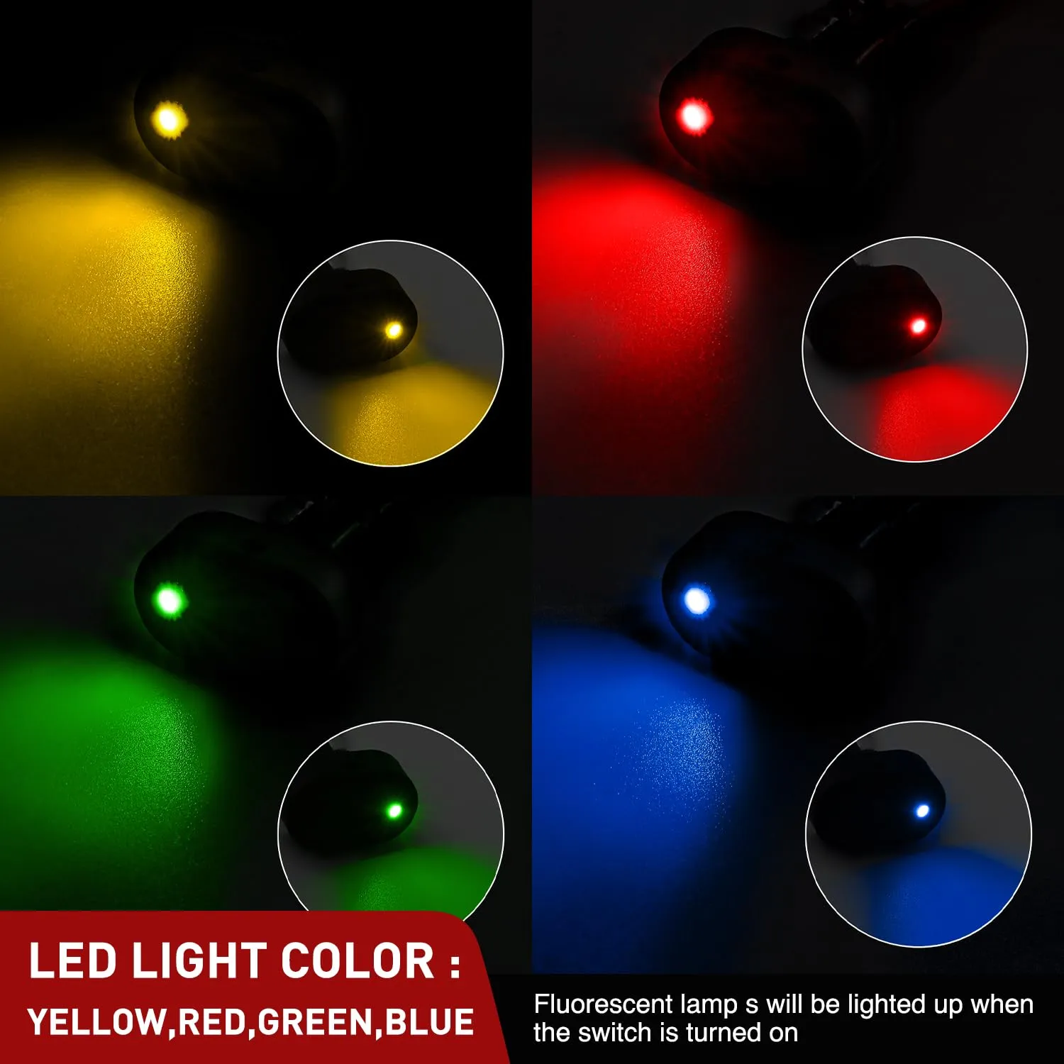 5Pcs 12V 30A Round Toggle LED Switch with Red Yellow Blue Green LED Indicator