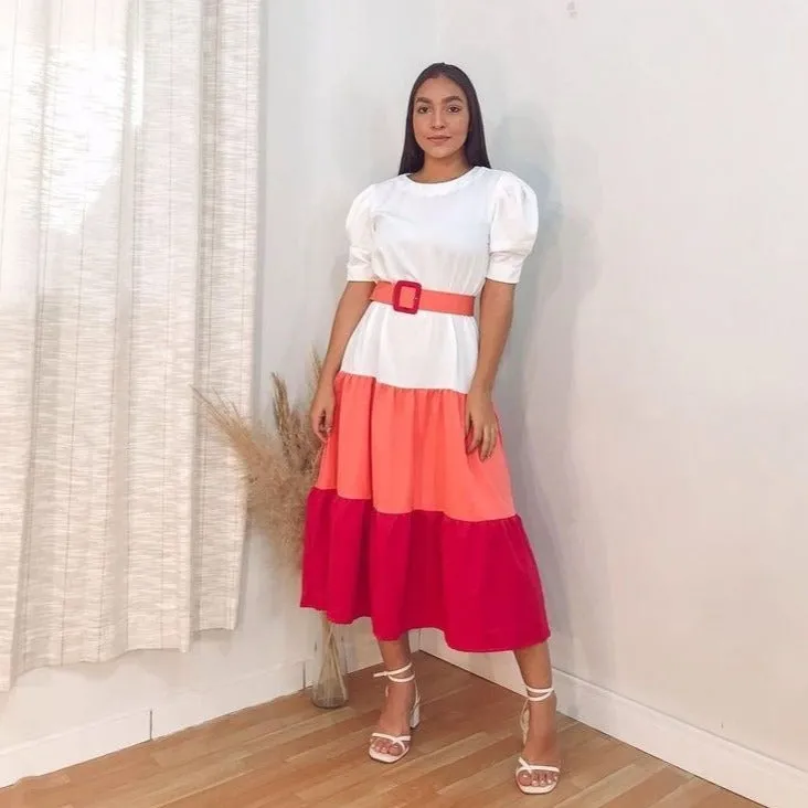 Ariana Ruffled Colorblock Dress