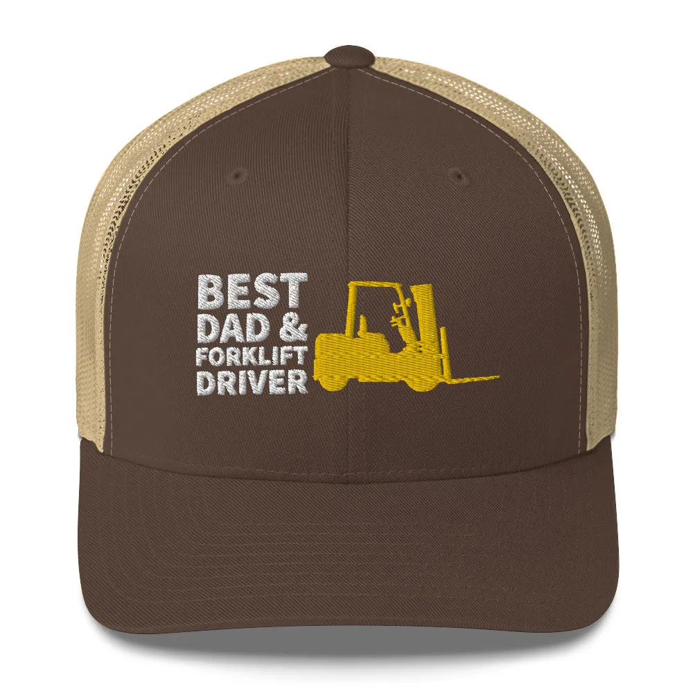 Best Dad And Forklift Driver Cap, Embroidered Truckers Cap
