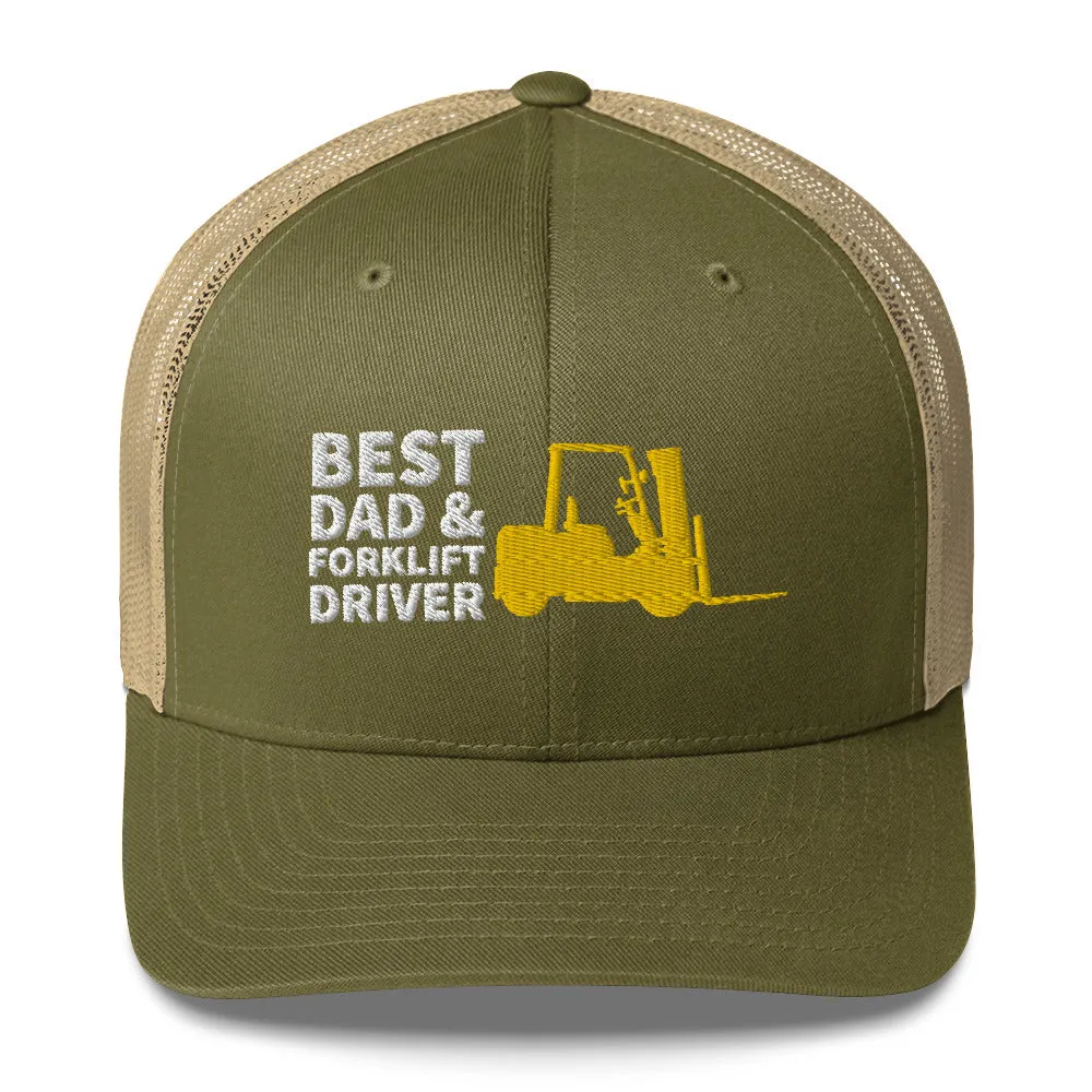 Best Dad And Forklift Driver Cap, Embroidered Truckers Cap