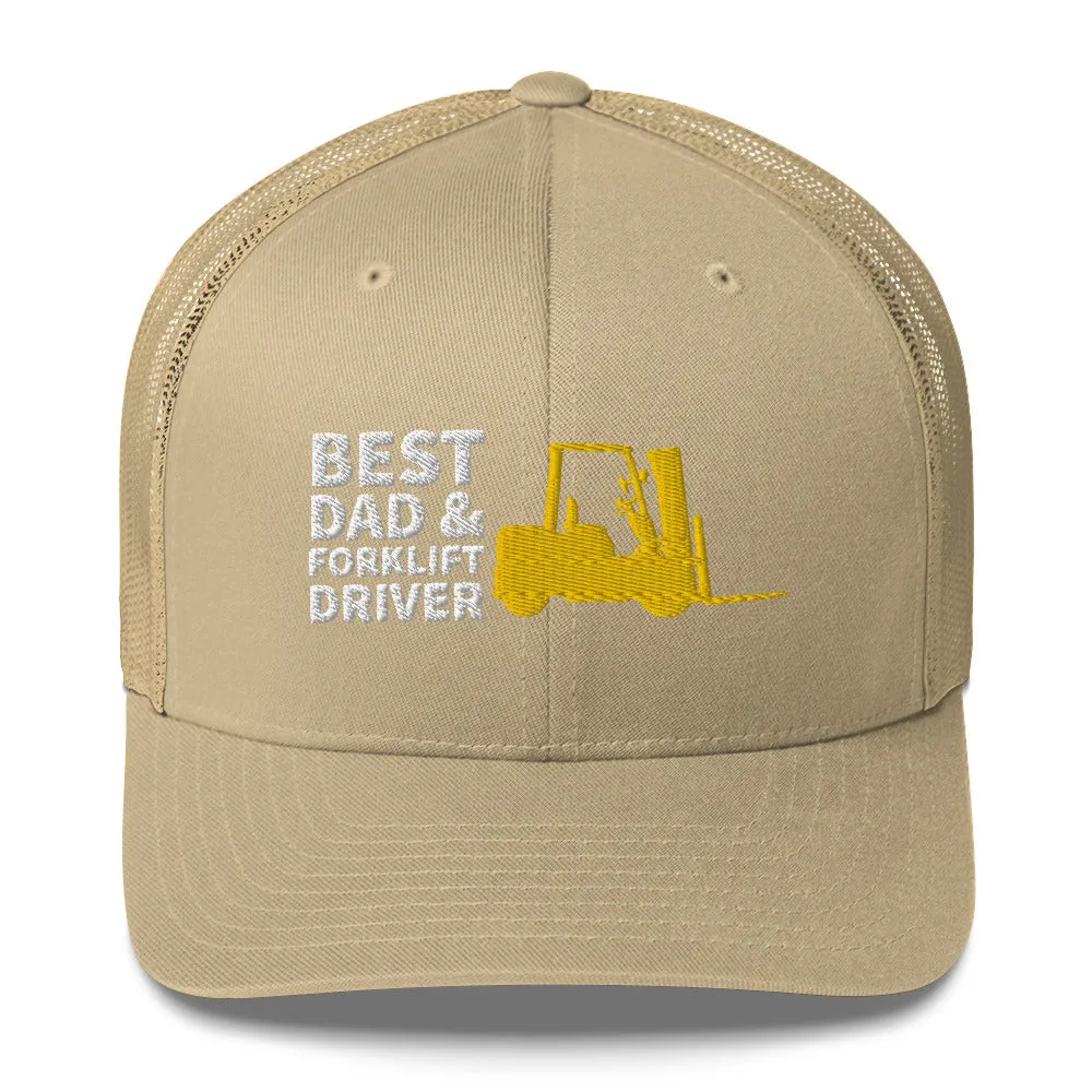 Best Dad And Forklift Driver Cap, Embroidered Truckers Cap