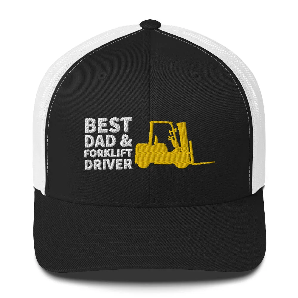 Best Dad And Forklift Driver Cap, Embroidered Truckers Cap