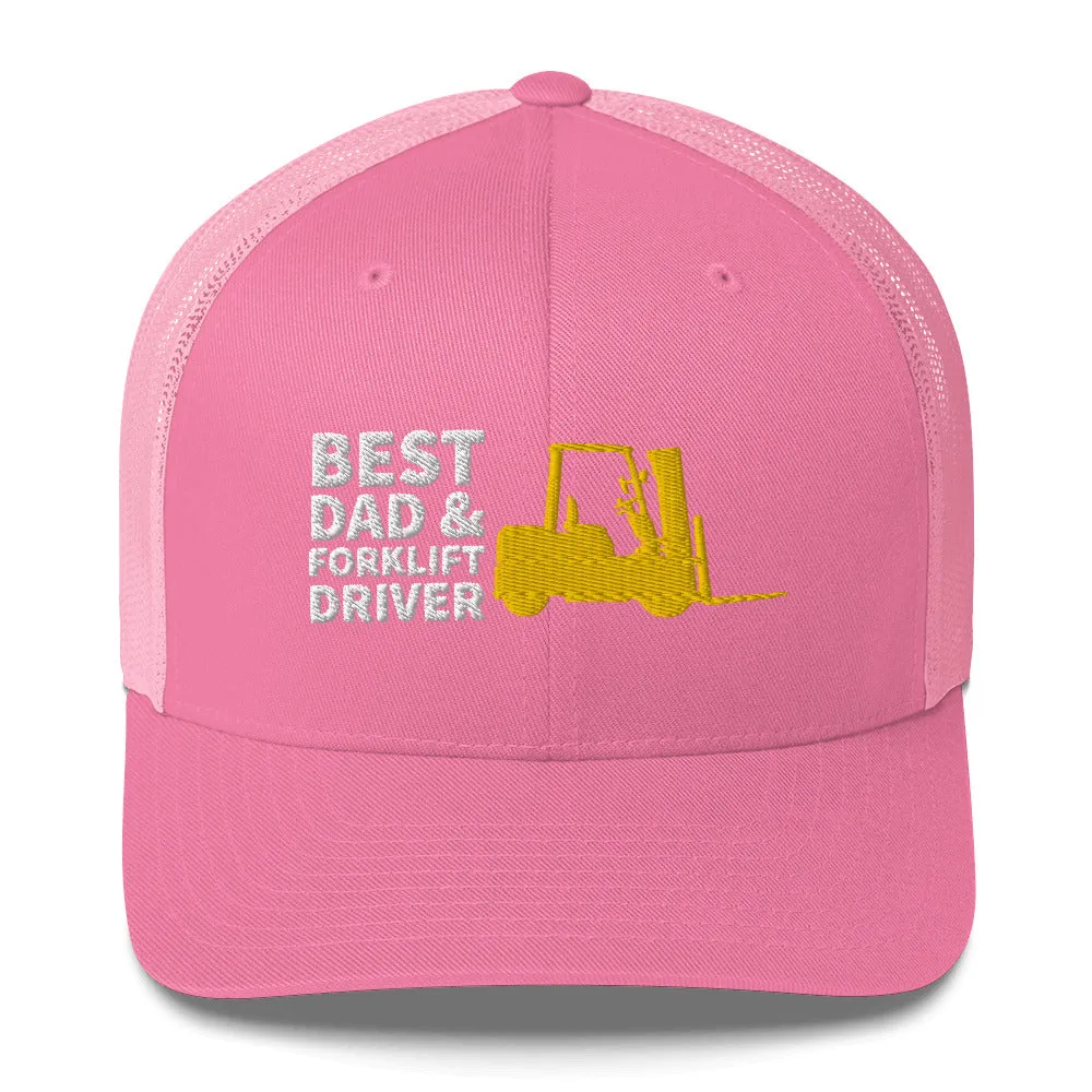 Best Dad And Forklift Driver Cap, Embroidered Truckers Cap