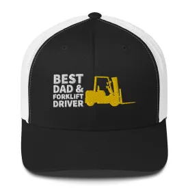 Best Dad And Forklift Driver Cap, Embroidered Truckers Cap