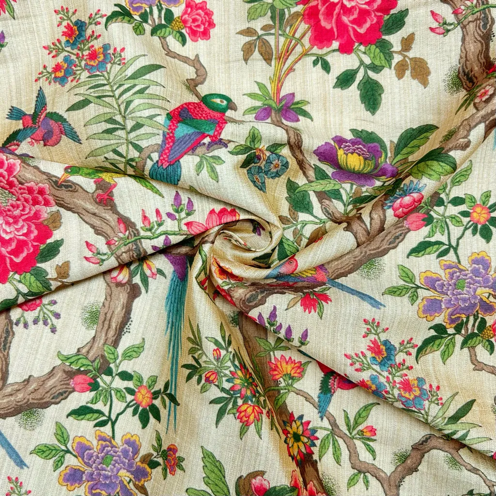 Birdsongs Faux Silk Fabric