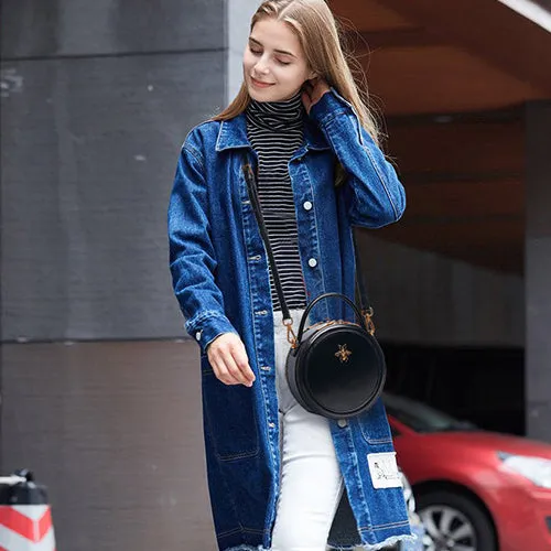 Black Bee Round Shaped Leather Shoulder Bag