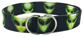 Black D-ring belt with Green Alien Heads by Oliver Green