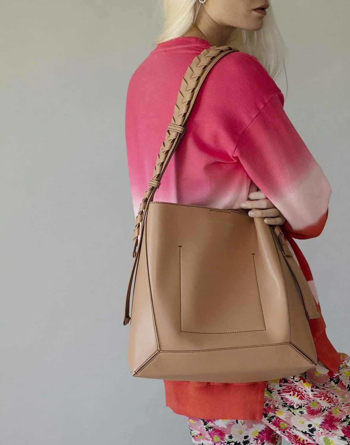 Camel Medium Eco Braided-Strap Hobo Bag