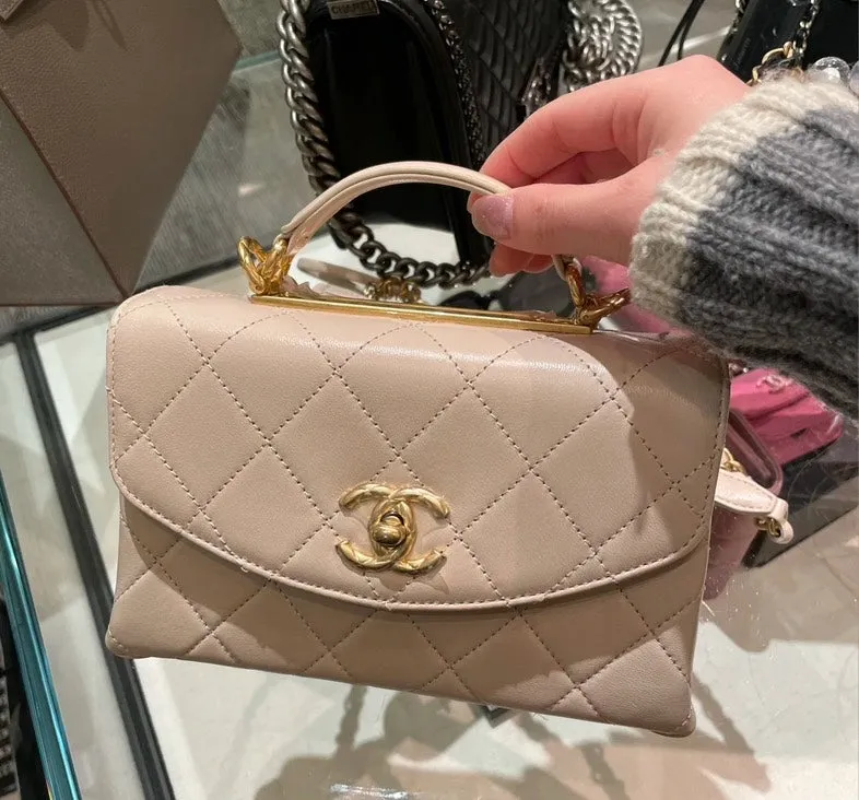 Chanel Top Handle Bag Beige Handle Bags