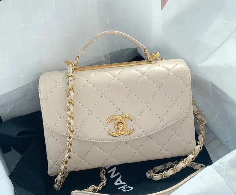 Chanel Top Handle Bag Beige Handle Bags