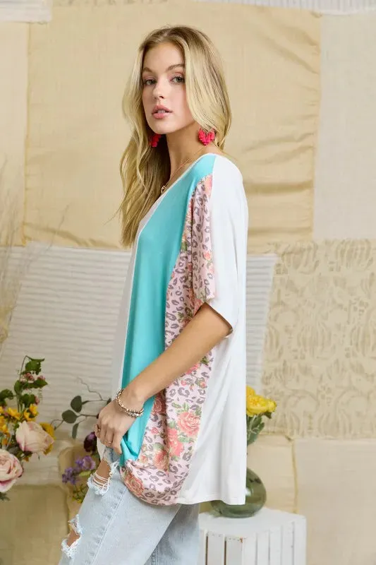 Colorblock Casual Knit Tunic Top