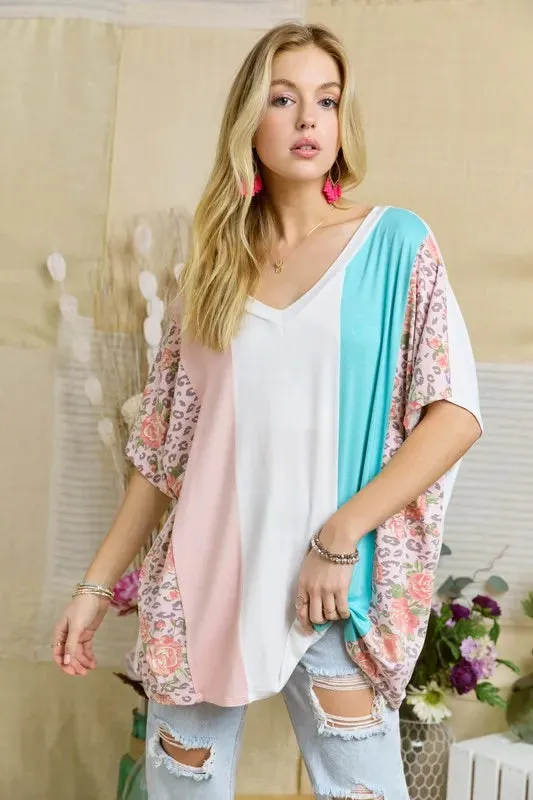 Colorblock Casual Knit Tunic Top