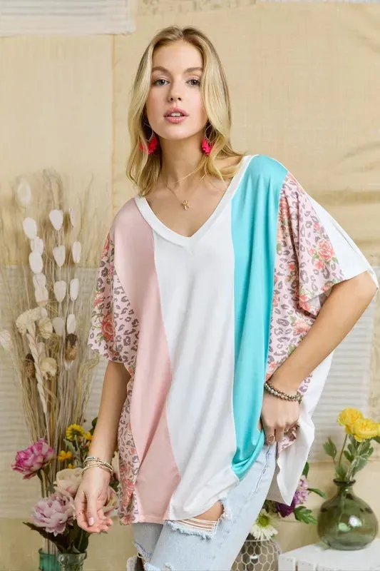 Colorblock Casual Knit Tunic Top
