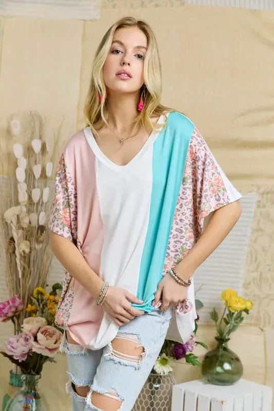Colorblock Casual Knit Tunic Top