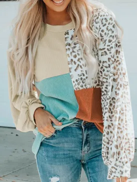 Colorblock Long Sleeve O-Neck Printed Loose Sweatshirt