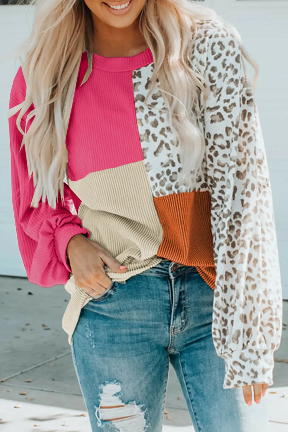 Colorblock Long Sleeve O-Neck Printed Loose Sweatshirt