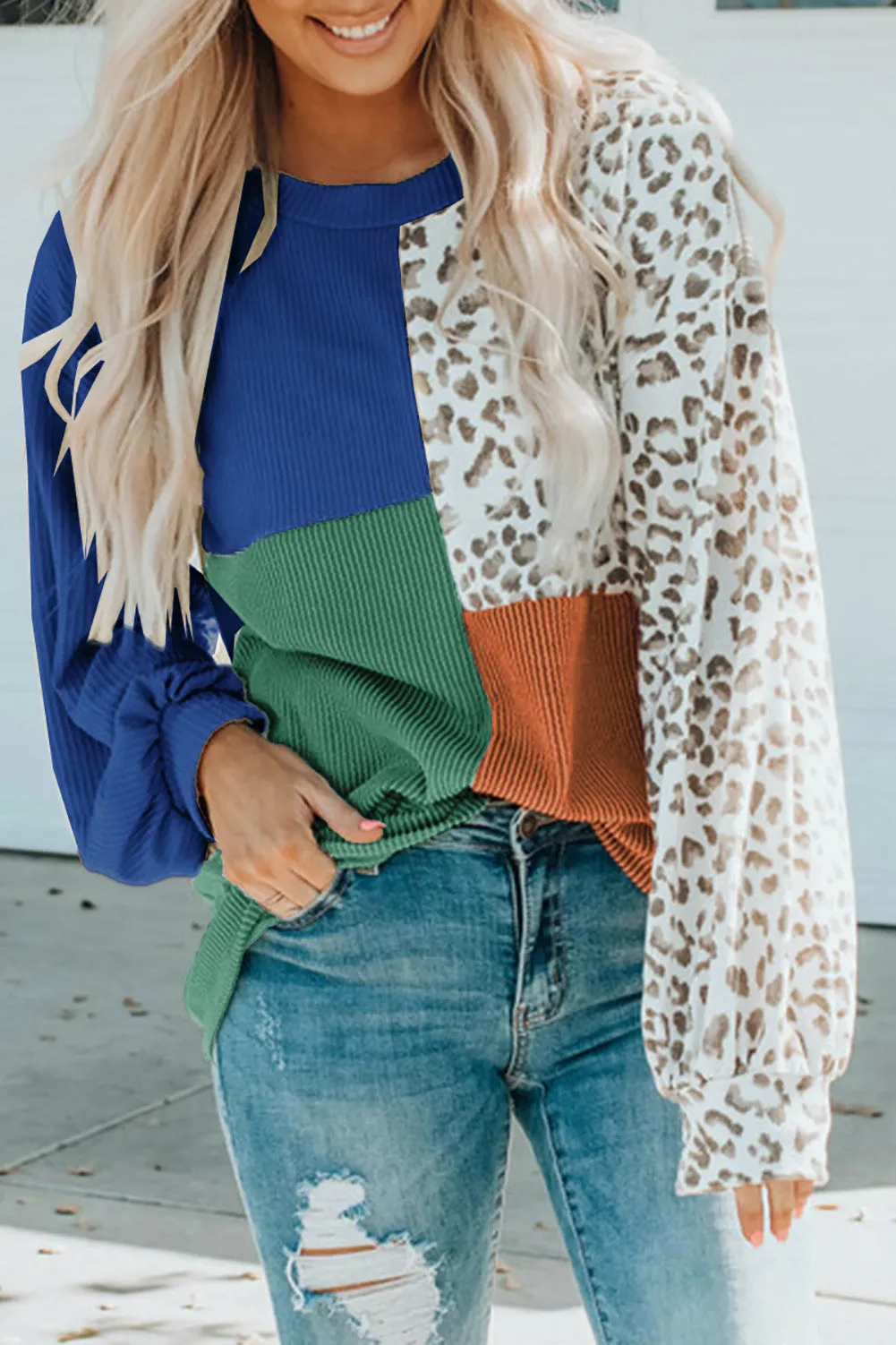 Colorblock Long Sleeve O-Neck Printed Loose Sweatshirt