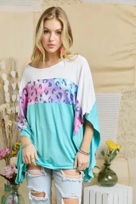 Colorblock Poncho Style Tunic Top