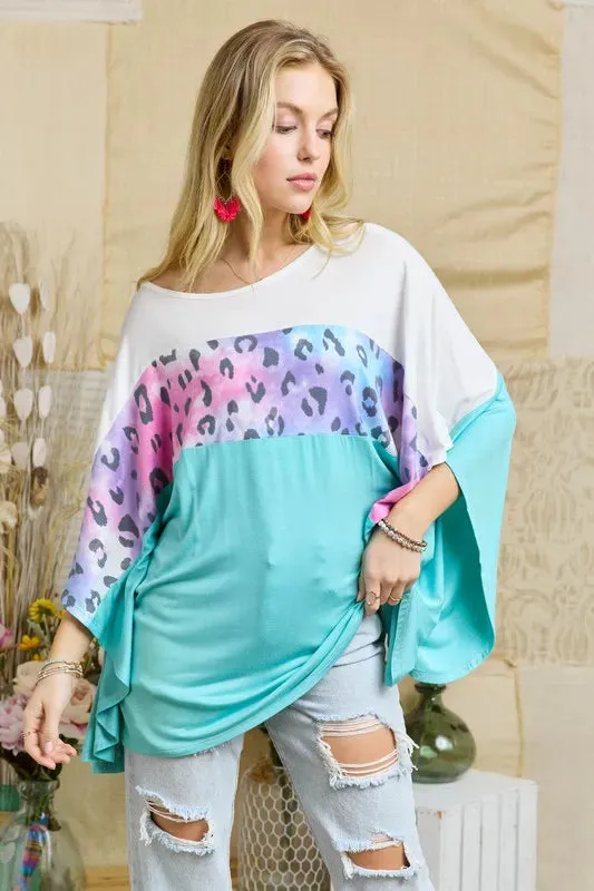 Colorblock Poncho Style Tunic Top