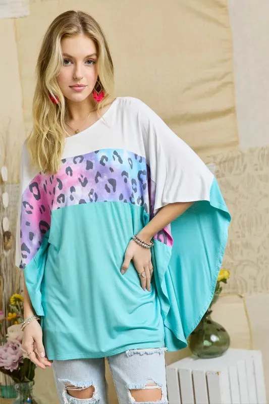 Colorblock Poncho Style Tunic Top