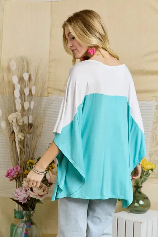 Colorblock Poncho Style Tunic Top