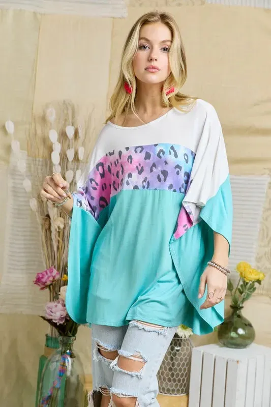 Colorblock Poncho Style Tunic Top