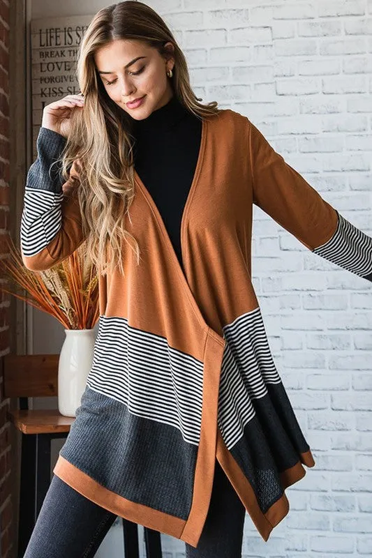 Colorblock Striped Patchwork Open Cardigan