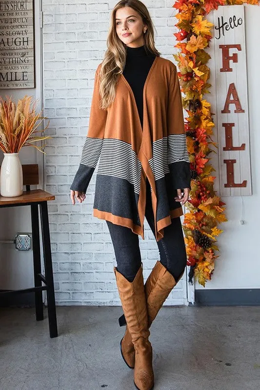 Colorblock Striped Patchwork Open Cardigan