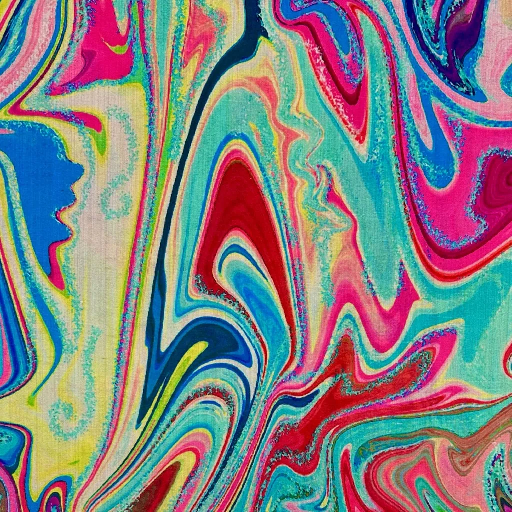 Colourful Marble Faux Silk Fabric