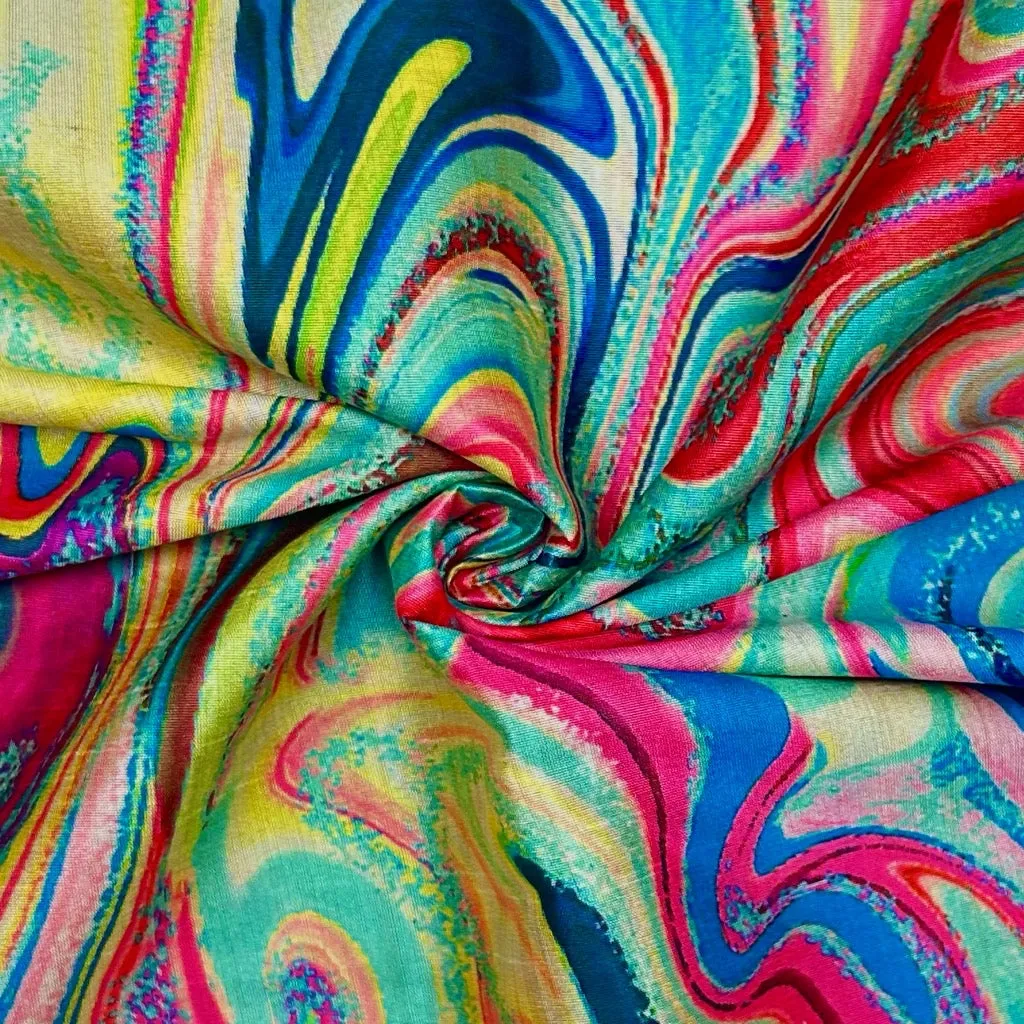 Colourful Marble Faux Silk Fabric