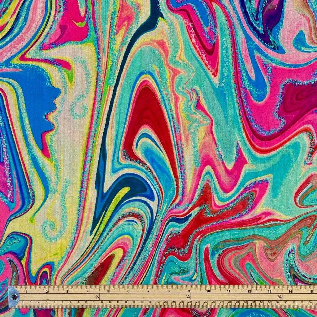 Colourful Marble Faux Silk Fabric