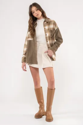 Corduroy and Plaid Colorblock Top