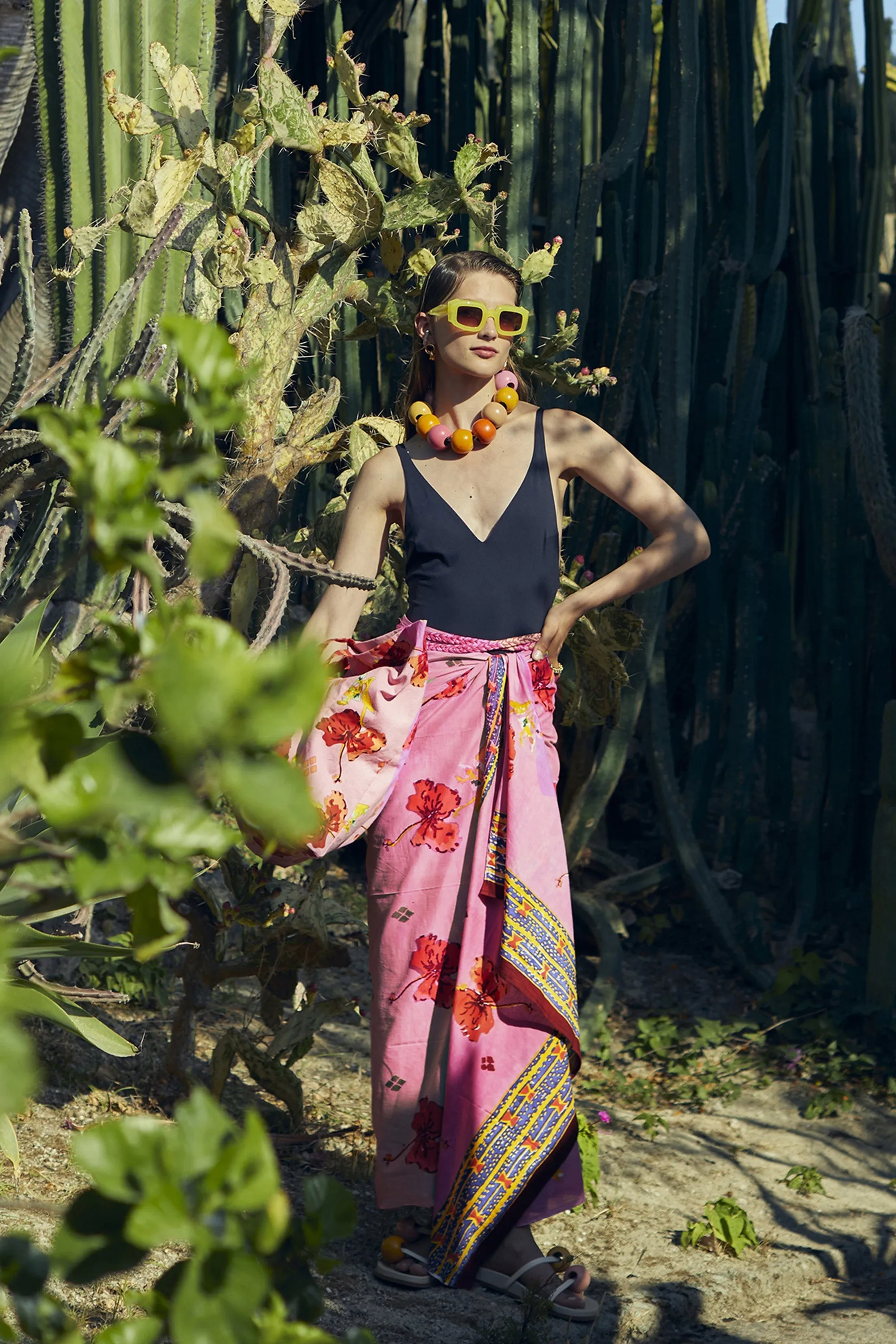 Cotton Sarong in Green and Pink Ibisco