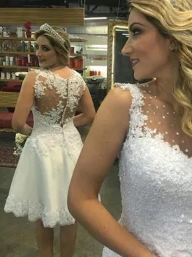 Cute Short Wedding Dress Lace Applique Beaded Bridal Gown PW261