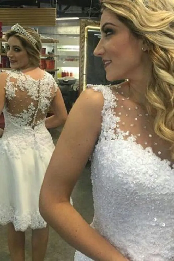 Cute Short Wedding Dress Lace Applique Beaded Bridal Gown PW261