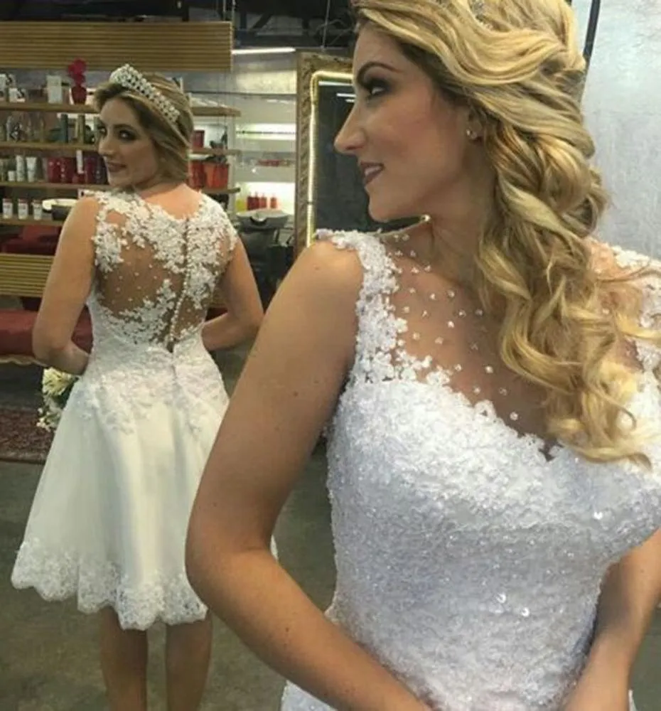 Cute Short Wedding Dress Lace Applique Beaded Bridal Gown PW261