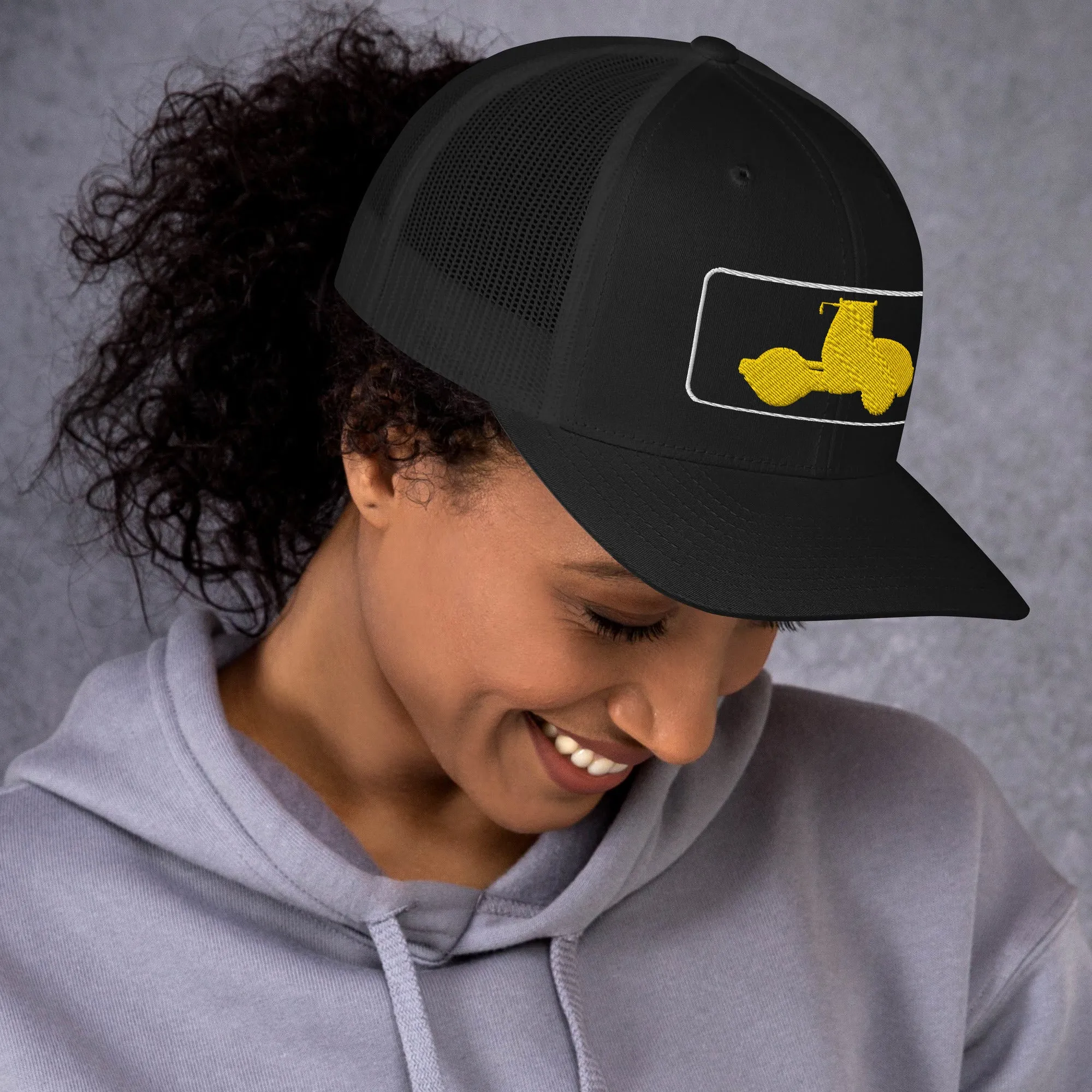 Embroidered Yellow Compactor Roller Trucker Cap
