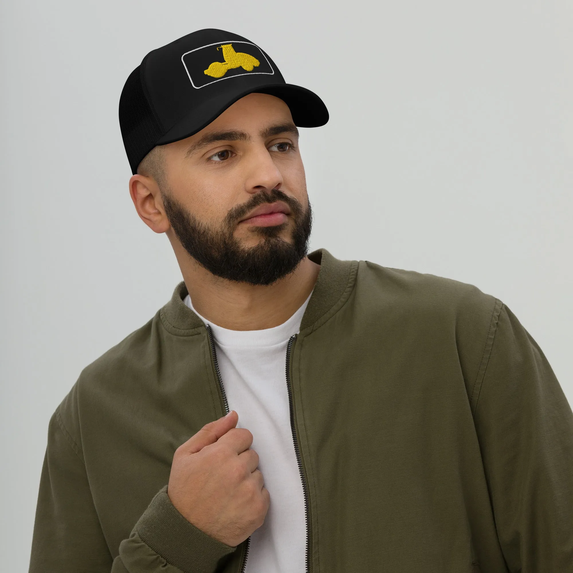 Embroidered Yellow Compactor Roller Trucker Cap