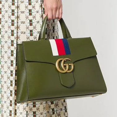 GG Marmont Sylvie Web Tote, Green