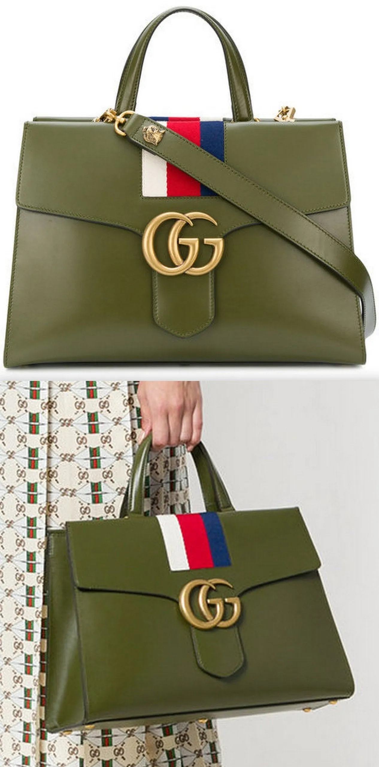 GG Marmont Sylvie Web Tote, Green